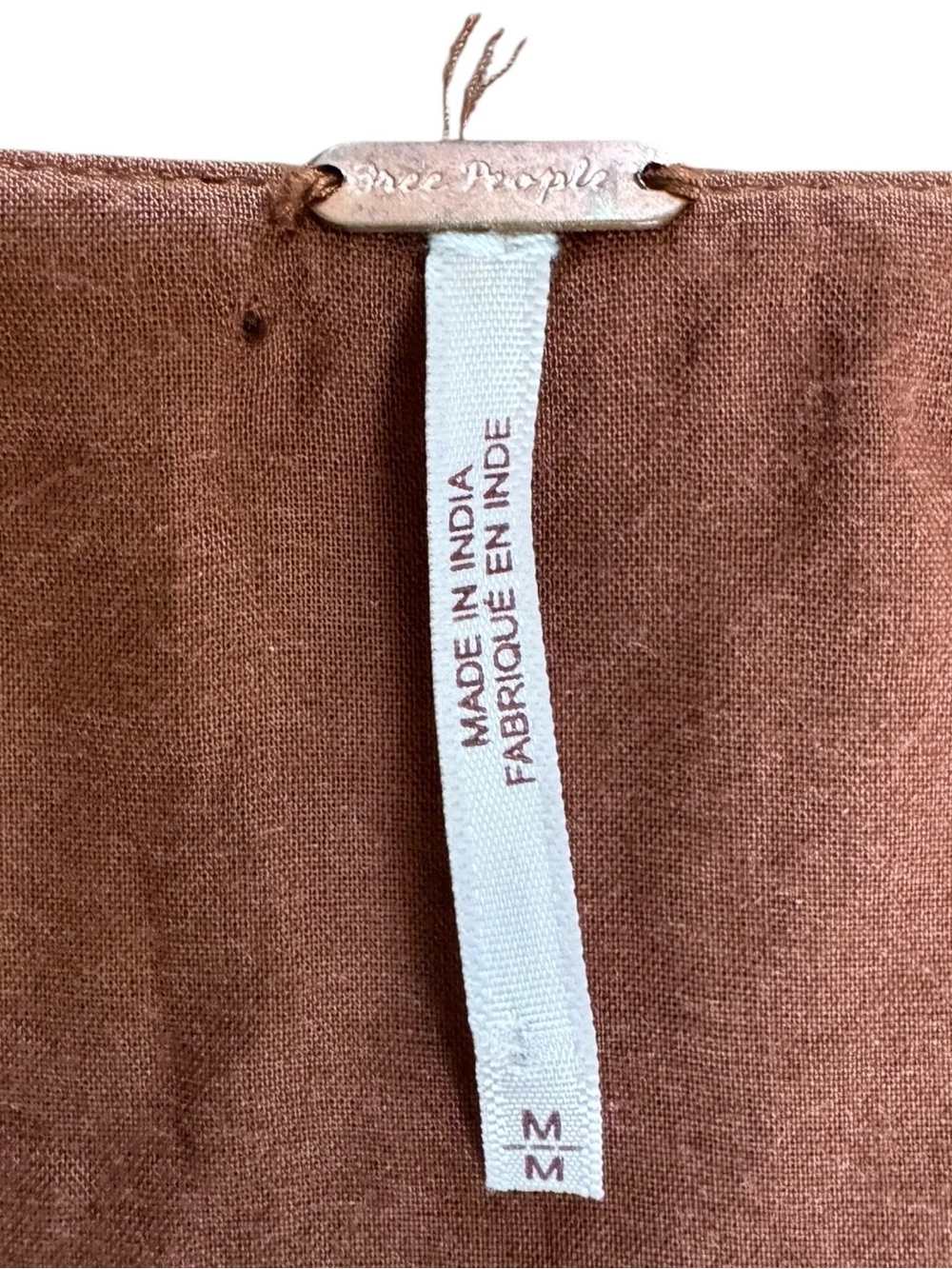 Free People Vintage Summer Midi Dress M Chocolate Swirl Twist Front Linen Blend - Picture 3 of 16